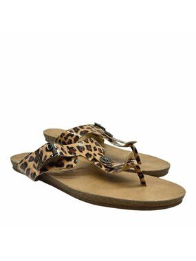 Blowfish Leopard Print Sandals 9 Thong Slide Flat Slip On Adjustable Strap Funky